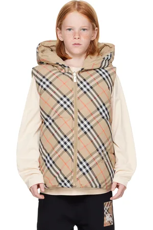 Burberry Kids Beige Check Nylon Padded Reversible Down Vest