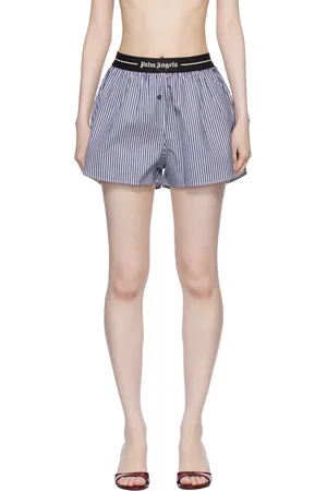 Palm Angels Navy & White Classic Logo Striped Shorts