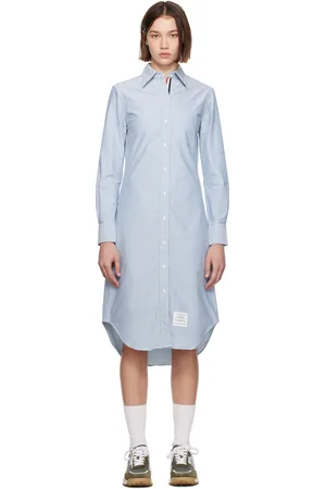 Thom Browne Blue Oxford Stripe Shirt Midi Dress