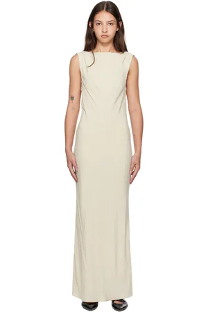 St Agni Beige Draped Cowl Midi Dress
