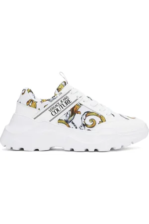 VERSACE White & Gold Chain Couture Speedtrack Sneakers