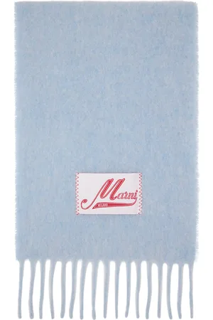 Marni Blue Brushed Alpaca Logo Scarf