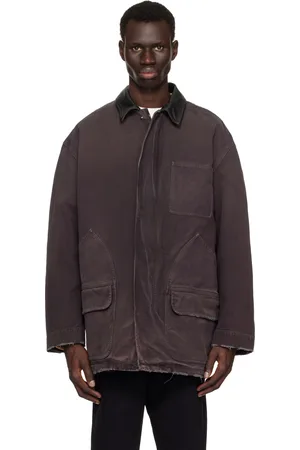 Golden Goose Purple Leather Collar Distressed Jacket