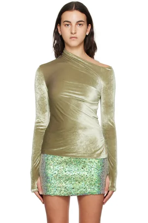 Helmut Lang Khaki Asymmetrical Long Sleeve T-Shirt