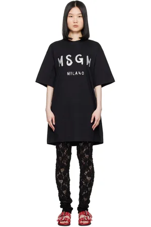 Msgm Black Brushstroke Logo Minidress