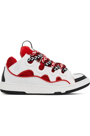 Lanvin White & Red Leather Curb Sneakers