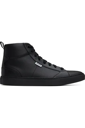 HUGO BOSS Black Grained Faux-Leather High-Top Sneakers