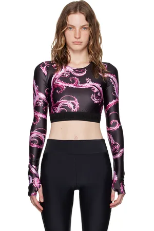 VERSACE Black & Pink Chromo Couture Long Sleeve T-Shirt