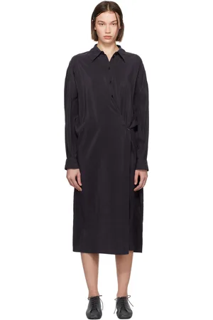 LEMAIRE Purple Straight Collar Twisted Midi Dress