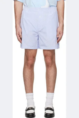 Moschino Blue & White Goose Embroidery Striped Poplin Shorts