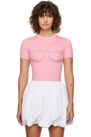 AREA Pink Crystal Bustier Cup T-Shirt