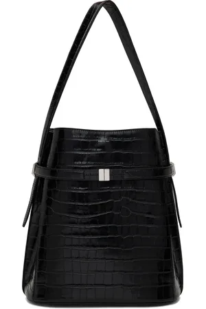 Totême Black Belted Croco-Embossed Leather Bucket Bag
