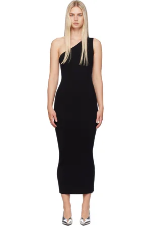 Totême Black One-Shoulder Ribbed Maxi Dress