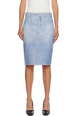 Bottega Veneta Blue Printed Leather Midi Skirt