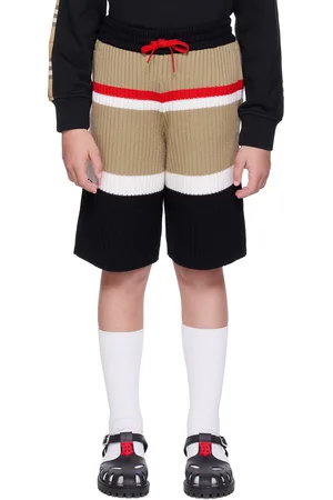 Burberry Kids Beige & Black Striped Shorts