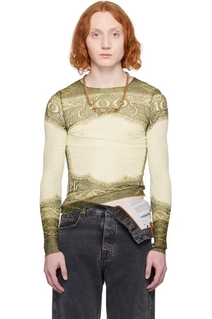 Jean Paul Gaultier Green & Off-White Sheer Long Sleeve T-Shirt