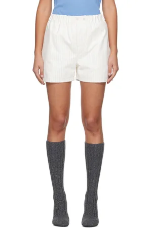 Bottega Veneta White Striped Leather Shorts
