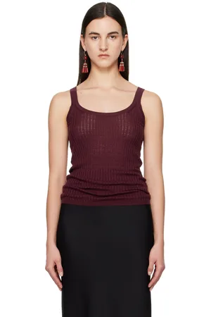 GABRIELA HEARST Burgundy Nevin Pointelle Tank Top