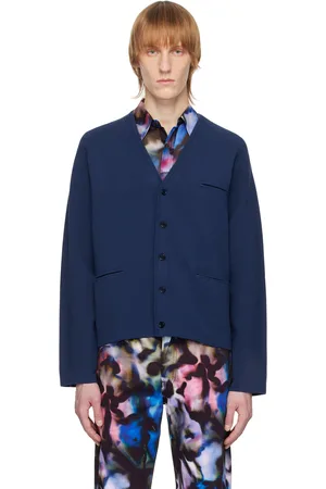 DRIES VAN NOTEN Navy Y-Neck Cardigan