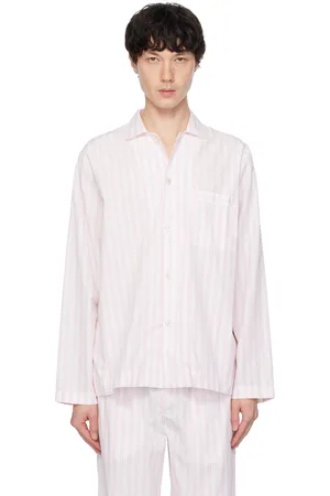 Tekla White & Pink Poplin Long-Sleeved Pyjama Shirt