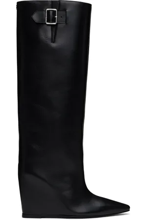 Courrèges Black Astro Wedged Leather Tall Boots
