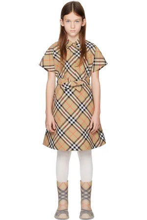 Burberry Kids Beige Check Cotton Shirt Dress