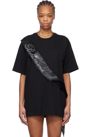 BLUMARINE Black Satin Band Rhinestone Embroidery T-shirt