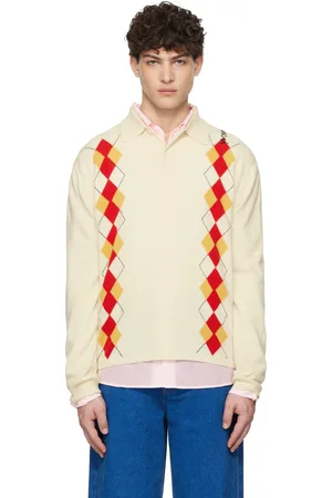 Marni Off-White Intarsia Argyle Detail Long Sleeve Polo