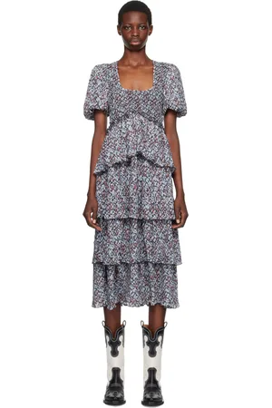 Ganni Blue Floral Midi Dress