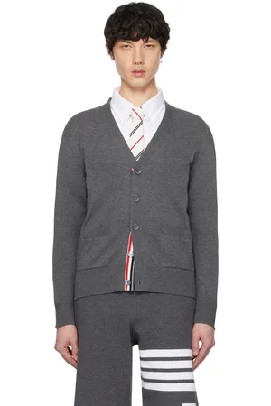 Thom Browne Gray Jersey Stitch Relaxed Fit V Neck Cardigan