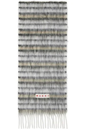 Marni White Striped Wool & Mohair Scarf