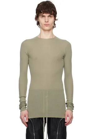 Rick Owens Green Hollywood Ribbed Round Neck Sweater