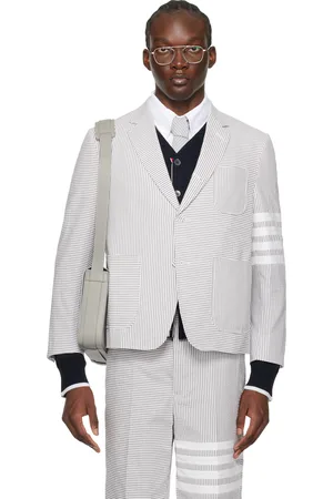 Thom Browne Gray & White Single-Breasted Blazer