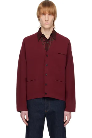 DRIES VAN NOTEN Burgundy Y-Neck Cardigan