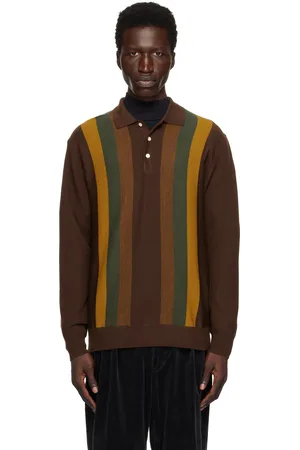 Beams Brown Knit Stripe Polo