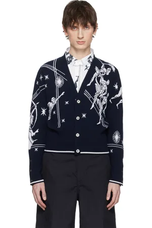Thom Browne Navy Olympic Constellation Classic Cashmere Cardigan