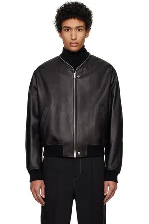 Jil Sander Black Zip Up Leather Bomber Jacket