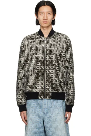 Balmain Black & Beige Jacquard Reversible Bomber Jacket