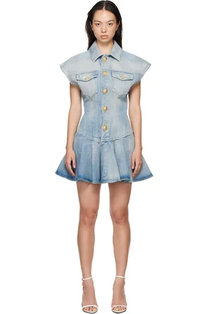 Balmain Blue Flared Denim Minidress