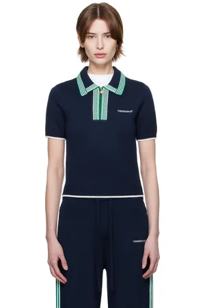 Casablanca Navy & Green Knit Tennis Polo