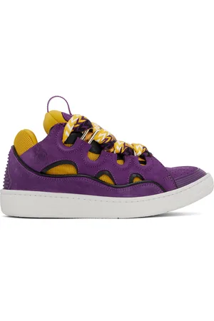 Lanvin Purple & Yellow Leather Curb Sneakers