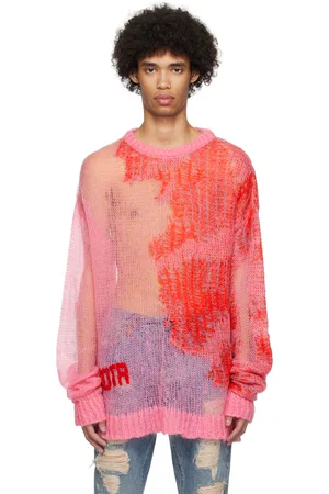 Members OF The Rage Pink & Red Sheer Sweater