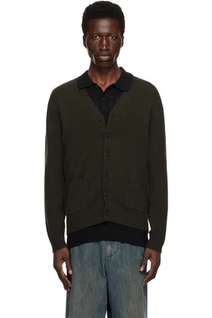 Beams Khaki Elbow Patch 7G Cardigan