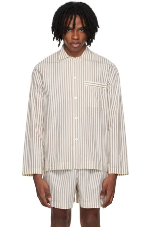 Tekla Brown & Off-White Long Sleeve Pyjama Shirt