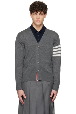 Thom Browne Gray Wool Classic V-Neck Cardigan