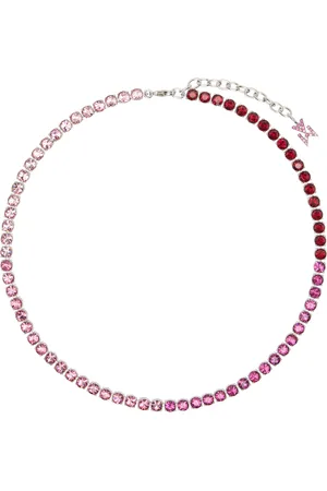 Amina Muaddi Silver & Pink Tennis Necklace