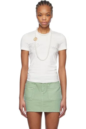 BLUMARINE White Rhinestone Embroidery T-shirt