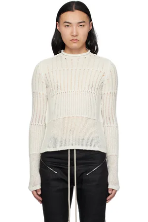 Rick Owens Off-White Hollywood Grid Knit Cropped Biker Sweater