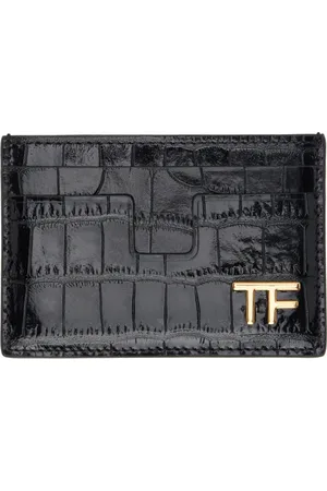Tom Ford Black Shiny Stamped Croc TF Card Holder