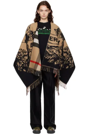 Burberry Beige & Black EKD Check Wool Reversible Cape